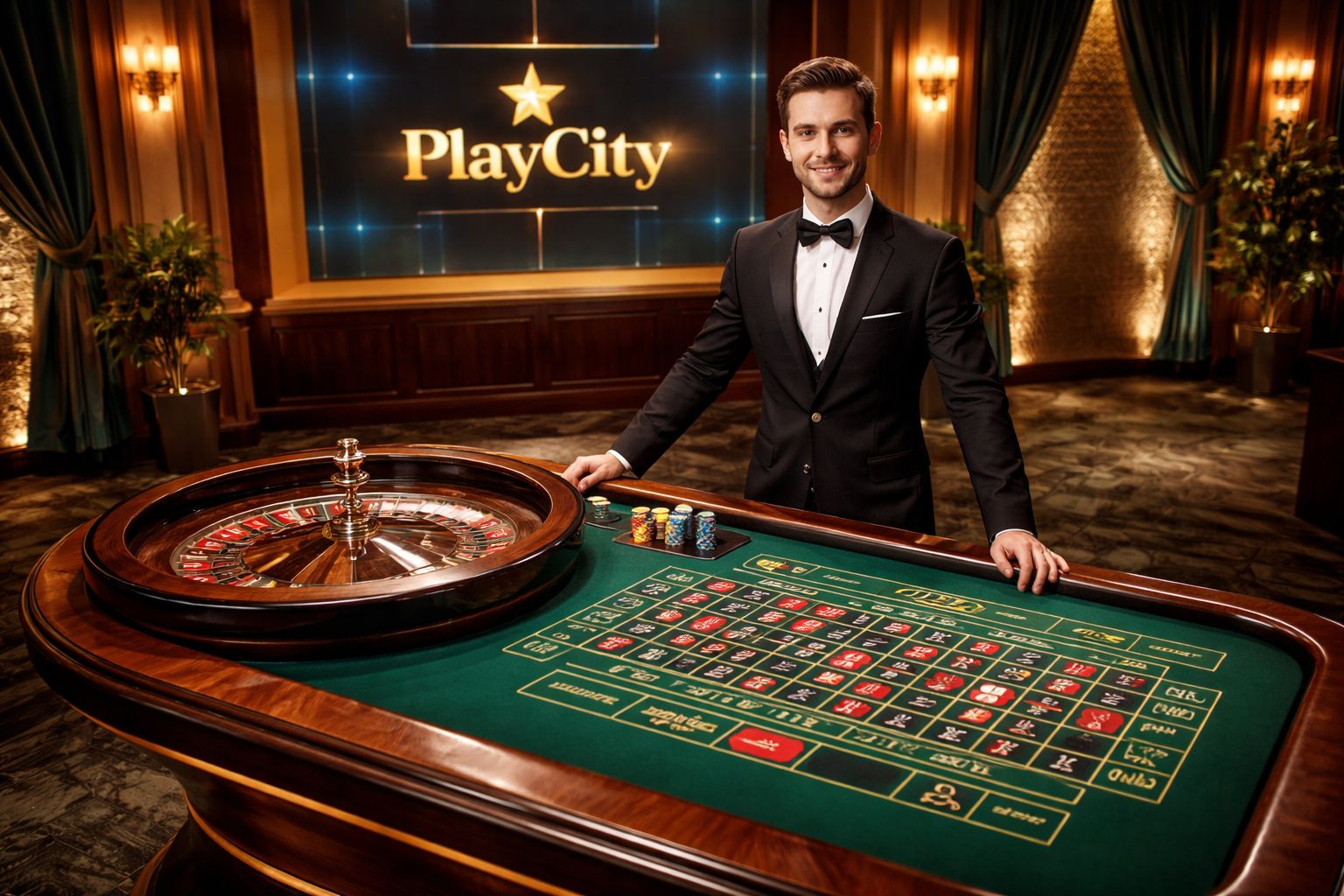 Lobby de juegos de PlayCity Casino mostrando tragamonedas y opciones con crupieres en vivo